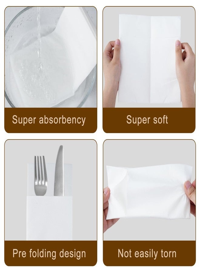 JOWLOT 100 Count Linen Feel Disposable Dinner Napkins with Built-in Flatware Pocket, White Cloth Like Napkins for Weddings Party Bathroom, Prefolded Napkins for Silverware, 16 X 16 Inch - Image 3